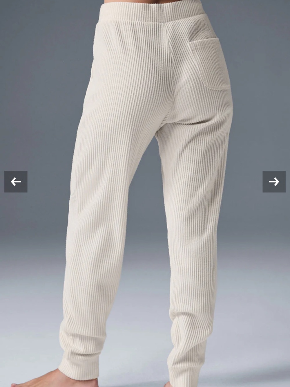 ALO Yoga Ribbed Ivory Nuse Drawstring Sweatpants - Picture 3 of 12